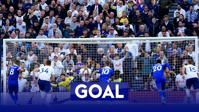 Leicester City take the lead at Tottenham through Youri Tielemans&#39; retaken penalty.