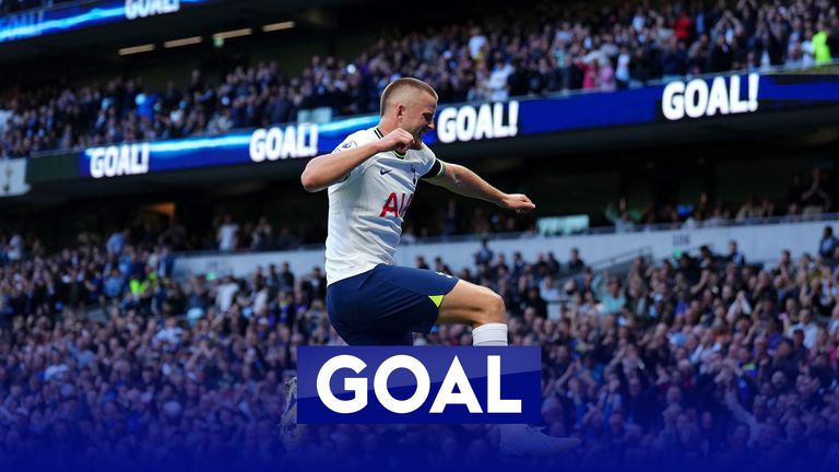 Eric Dier flicks in a header from a corner to give Tottenham a 2-1 lead against Leicester.