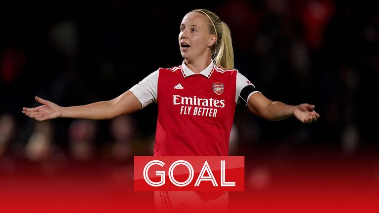 Beth Mead celebrates after scoring her second goal in Arsenal Women's 4-0 win over Brighton in the WSL.