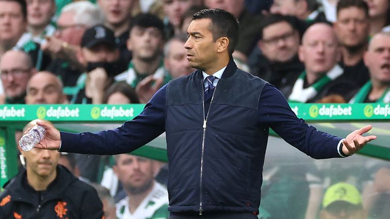 Rangers manager Giovanni van Bronckhorst cuts a frustrated figure on the touchline