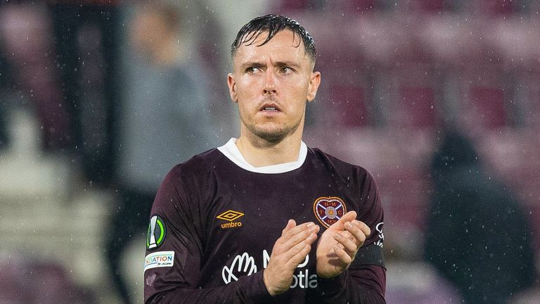 Barrie McKay looks dejected after Hearts' defeat