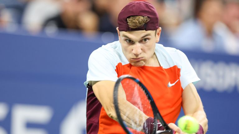 Jack Draper in action during a men's singles match at the 2022 US Open, Wednesday, Aug. 31, 2022 in Flushing, NY. (Brad Penner/USTA via AP)