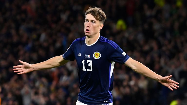 GLASGOW, SCOTLAND -SEPTEMBER 24: Jack Hendry celebrates after scoring to make it 1-1. during a UEFA Nations League match between Scotland and Republic of Ireland at Hampden Park, on September 24, 2022, in Glasgow, Scotland.  (Photo by Rob Casey / SNS Group)
