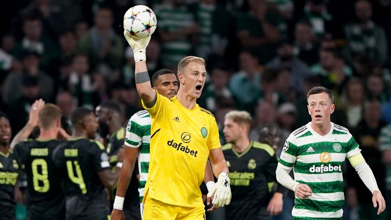 Joe Hart reacts during Celtic's 3-0 defeat vs Real Madrid