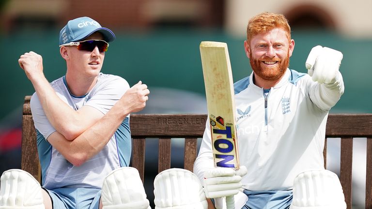 England Nets Session - Edgbaston Stadium - Wednesday June 29th
England&#39;s Jonny Bairstow (right) and Harry Brook (left), during a nets session at Edgbaston Stadium, Birmingham. Picture date: Wednesday June 29, 2022.