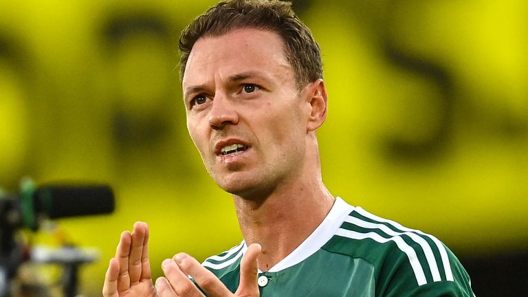 Belfast , United Kingdom - 24 September 2022; Jonny Evans of Northern Ireland after the UEFA Nations League C Group 2 match between Northern Ireland and Kosovo at National Stadium at Windsor Park in Belfast. (Photo By Ramsey Cardy/Sportsfile via Getty Images)