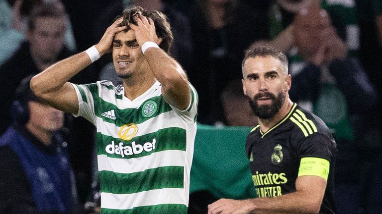 Celtic's Jota reacts during the Champions League defeat by Real Madrid