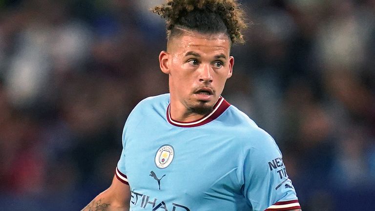 Kalvin Phillips in action for Man City during a Champions League match vs Sevilla