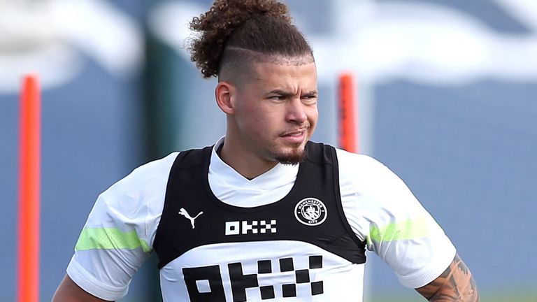 Kalvin Phillips training with his team-mates at the City Football Academy