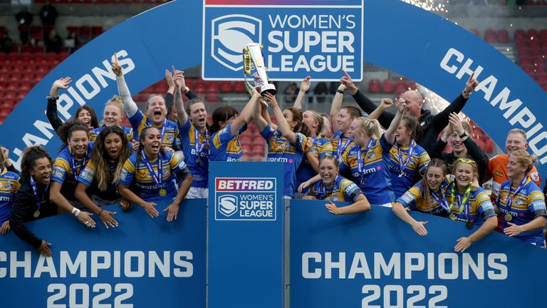 York City Knights v Leeds Rhinos - Betfred Women's Super League Grand Final - Totally Wicked Stadium
Leeds Rhinos players celebrate winning the Grand Final following the Betfred Super League Grand Final match at the Totally Wicked Stadium, St Helens. Picture date: Sunday September 18, 2022.