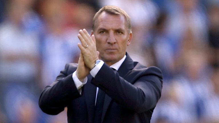 Leicester City manager Brendan Rodgers applauds the fans after the Premier League match at Brighton which the Foxes lost 5-2