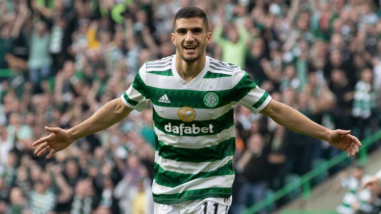 Celtic's Liel Abada celebrates after scoring to make it 3-0