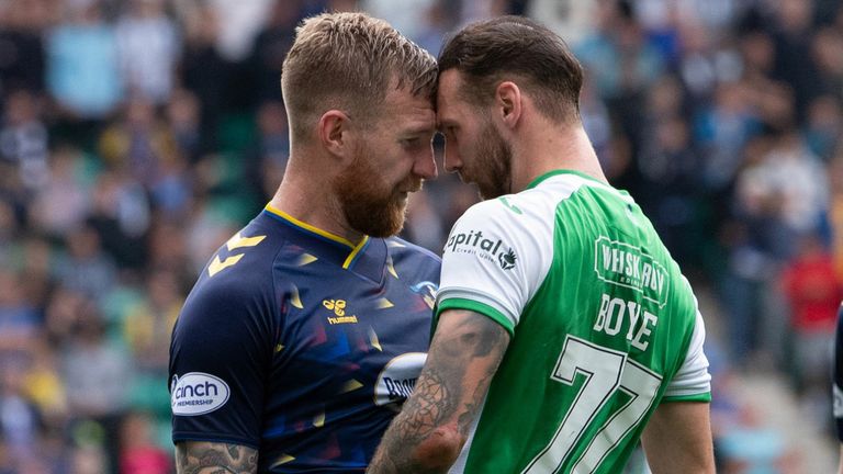 Hibs&#39; Martin Boyle and Kilmarnock&#39;s Alan Power go head to head 