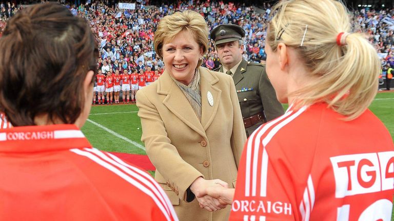 Mary McAleese meets Cork players before the 2011 All-Ireland Ladies Football Championship final