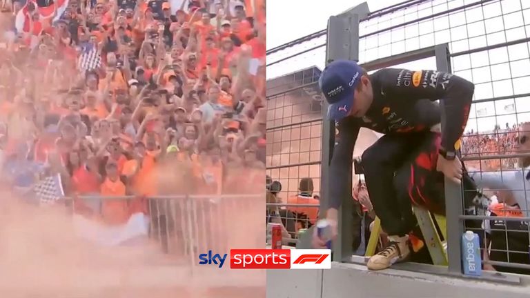 Max Verstappen celebrates with fans
