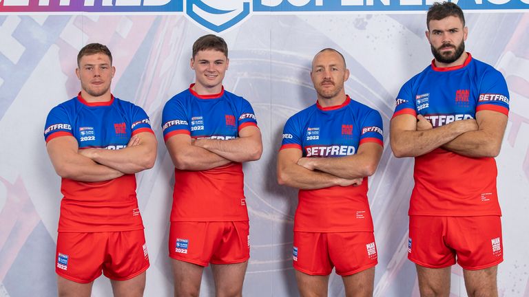 Picture by Allan McKenzie/SWpix.com - 04/09/2022 - Rugby League - Betfred Super League Dream Team 2022 - The AJ Bell Stadium, Salford, England - St Helens's Morgan Knowles, Jack Welsby, James Roby & Alex Walmsley.