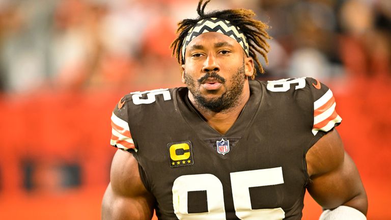 Myles Garrett in defense of the Cleveland Browns 