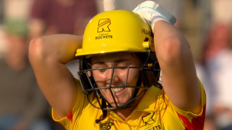 Nat Sciver smashed three sixes in a row in the final set of deliveries before Southern Brave held on against Trent Rockets in The Hundred Eliminator