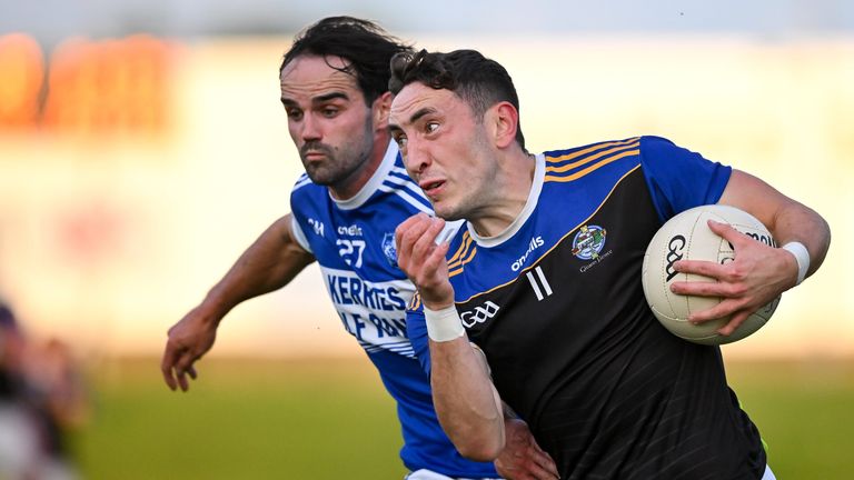 10 September 2022; Paudie Clifford of East Kerry in action against Cormac Coffey of Kerins O'Rahillys during the Kerry County Senior Football Championship Round 1 match between Kerins O'Rahilly's and East Kerry at Austin Stack Park in Tralee, Kerry. Photo by Brendan Moran/Sportsfile
