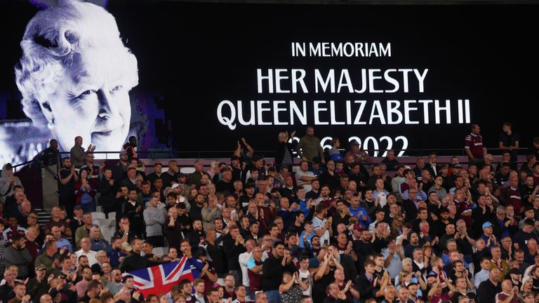 Supporters at West Ham's London Stadium pay tribute to Queen Elizabeth II