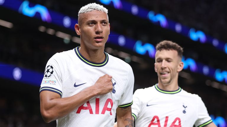 Richarlison scored two headers as Tottenham beat 10-man Marseille in the Champions League.