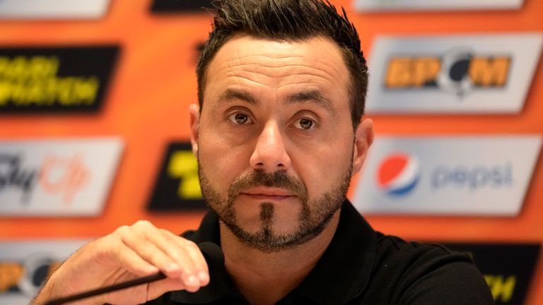 Former Shakhtar Donetsk head coach Roberto De Zerbi is set to take the vacant managers position at Brighton (AP)