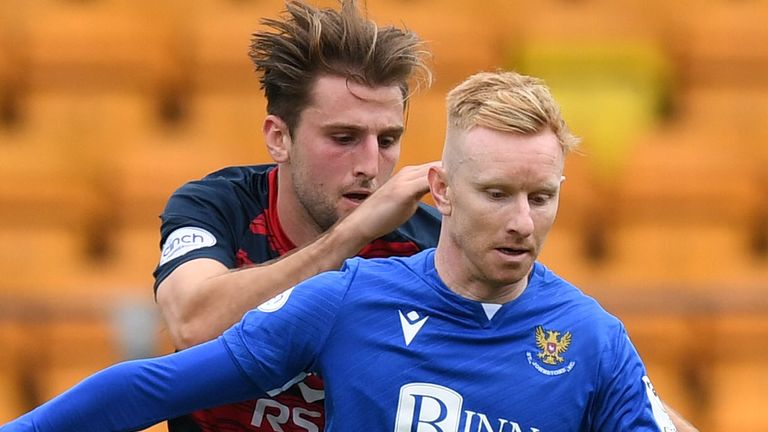 PERTH, SCOTLAND - SEPTEMBER 17: Ross County&#39;s Ben Purrington and St Johnstone&#39;s Ali Crawford in action during a cinch Premiership match between St. Johnstone and Ross County at McDiarmid Park, on September 17, 2022, in Perth, Scotland.  (Photo by Craig Foy / SNS Group)
