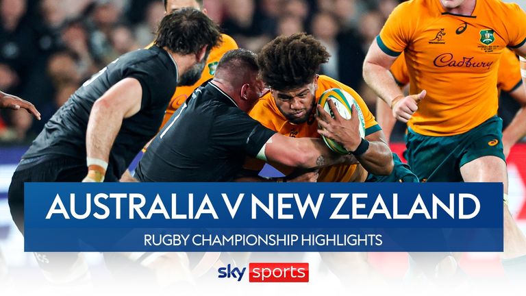 Highlights of the Bledisloe Cup clash between Australia and New Zealand at the Marvel Stadium in Melbourne.