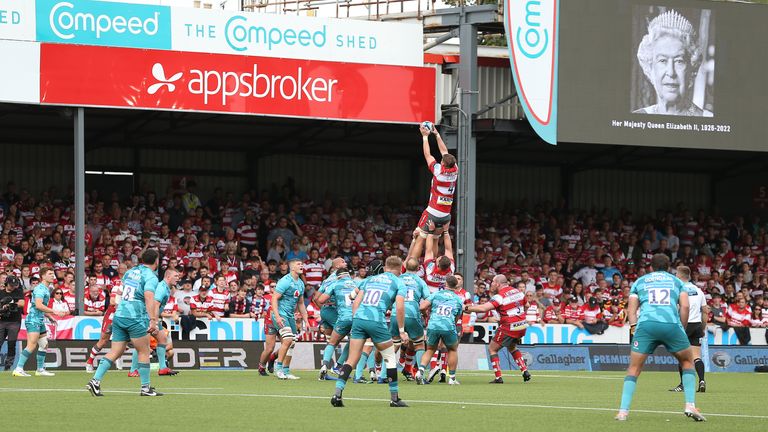 A general view of match action between Gloucester Rugby and Wasps during the Gallagher Premiership match at Kingsholm Stadium, Gloucester. Picture date: Sunday September 11, 2022.

