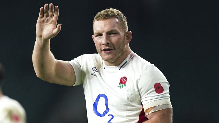 England's Sam Underhill waves to the crowd after the Autumn International match at Twickenham Stadium, London. Picture date: Saturday November 13, 2021.