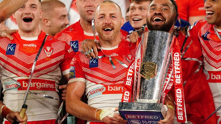 St Helens v Leeds Rhinos - Betfred Super League - Grand Final - Old Trafford
St Helens' James Roby celebrates with the trophy after the Betfred Super League Grand Final at Old Trafford, Manchester. Picture date: Saturday September 24, 2022.