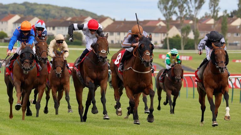Summerghand (centre, brown cap) wins the Ayr Gold Cup for trainer David O&#39;Meara