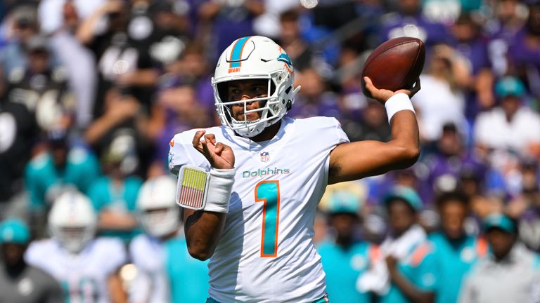 Miami Dolphins' Tua Tagovailoa had a career-best six touchdowns in the team's sensational Week Two comeback win over the Baltimore Ravens