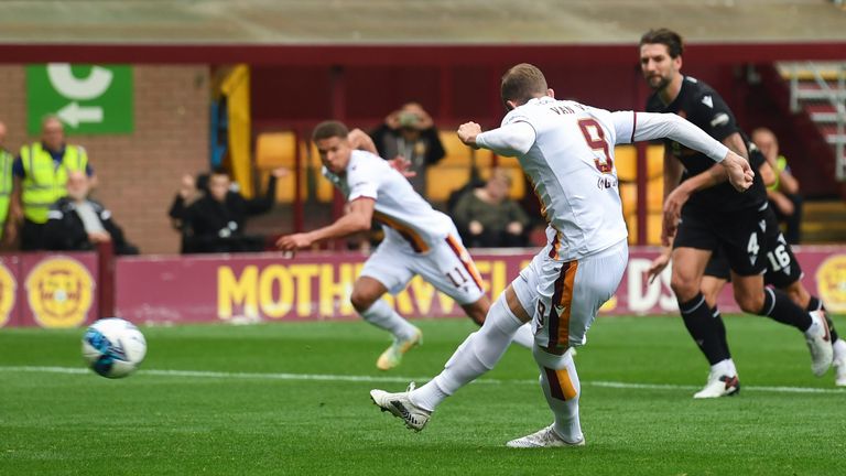 Motherwell's Kevin Van Veen saw a 33rd-minute penalty saved 