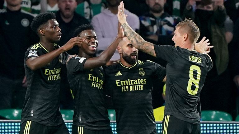 Vinicius Junior celebrates scoring for Real Madrid vs Celtic