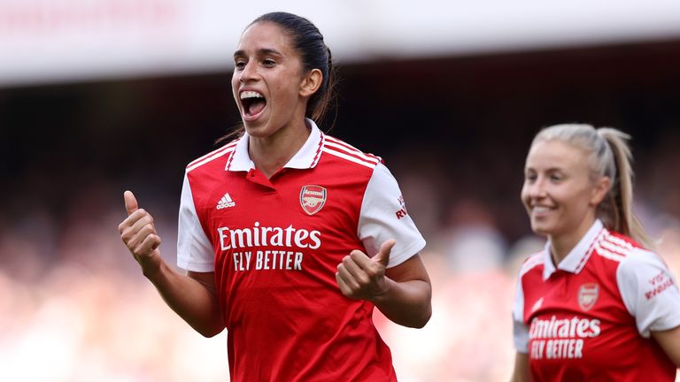 Rafaelle Souza celebrates after beating Arsenal 3-0 against Tottenham