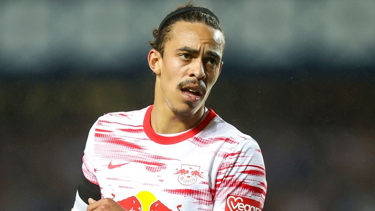 RB Leipzig player Yussuf Poulsen on the ball during the Europa League, semi-final second leg against Rangers