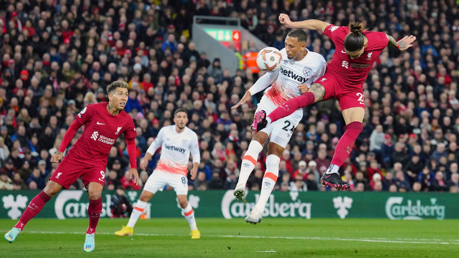 Liverpool 10 West Ham Darwin Nunez's first Anfield goal for Liverpool