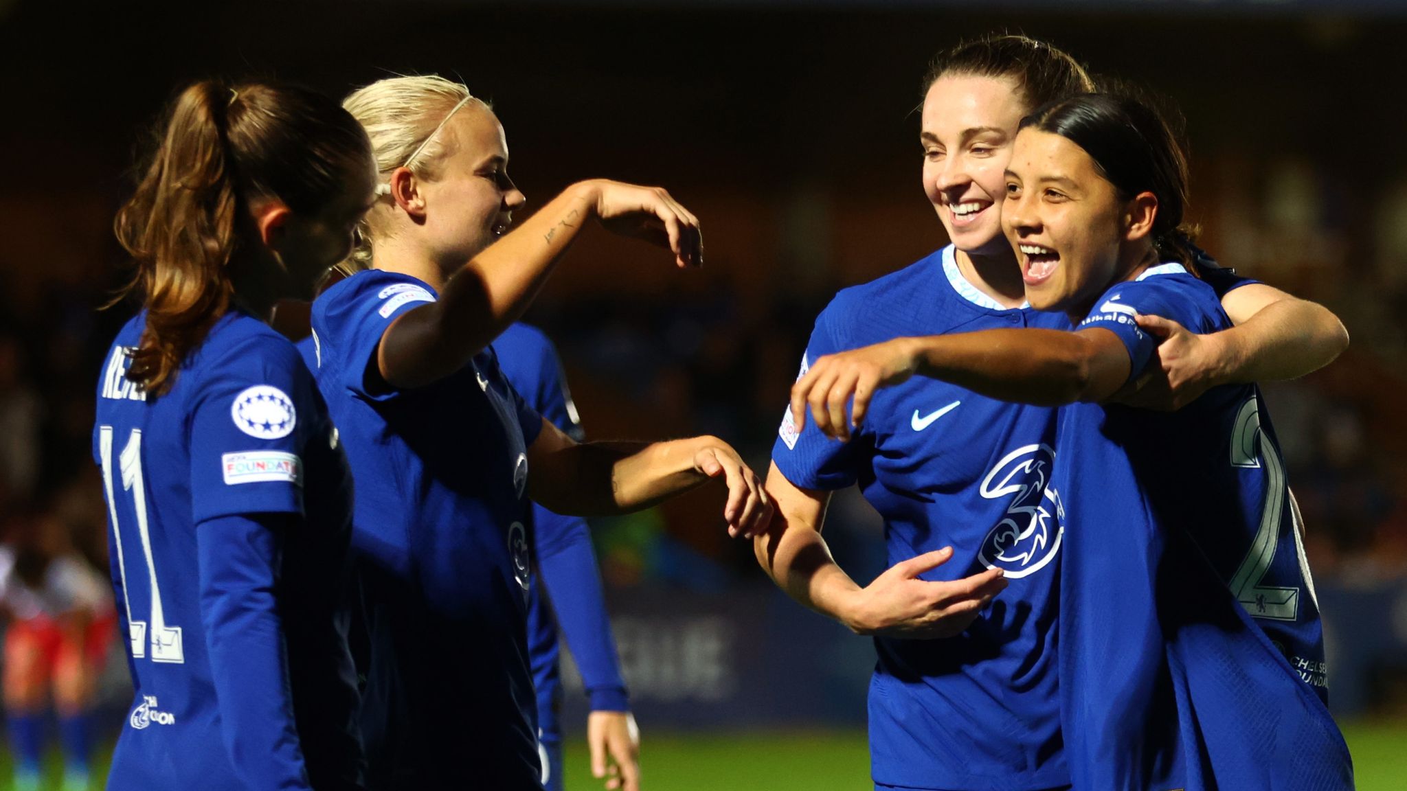 Chelsea 8-0 Vllaznia Sam Kerr scores four and Pernille Harder hits hat-trick in emphatic Blues win Football News Sky Sports