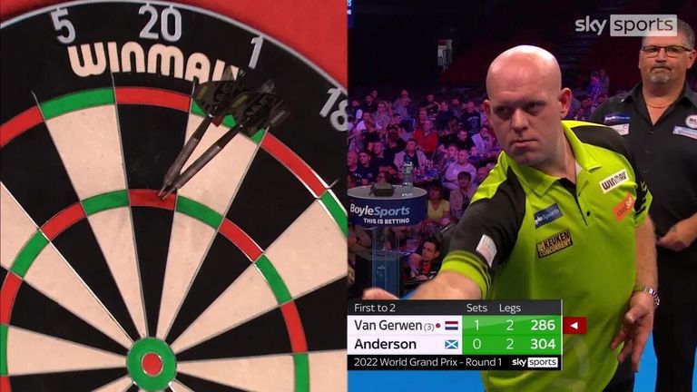 Van Gerwen reservó su lugar en la segunda ronda con esta increíble pierna de 12 dardos...