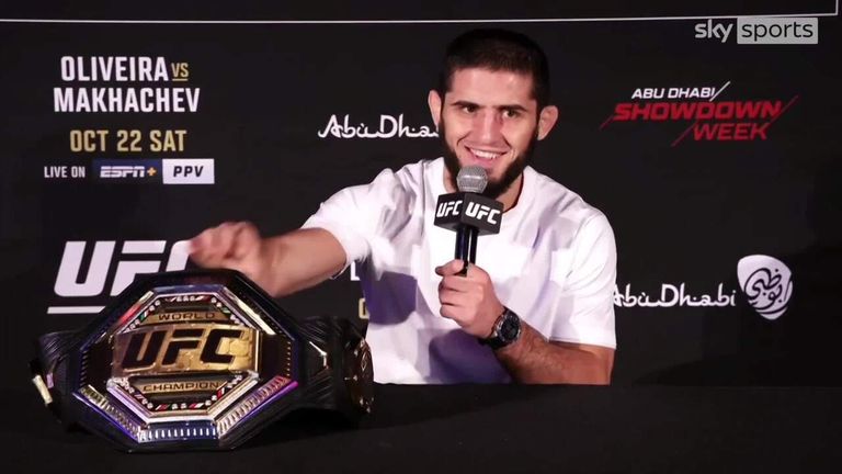 Islam Makhachev gives his reaction after beating Charles Oliveira at UFC 280 