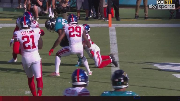 New York Giants defence stuff Christian Kirk at the goal line to