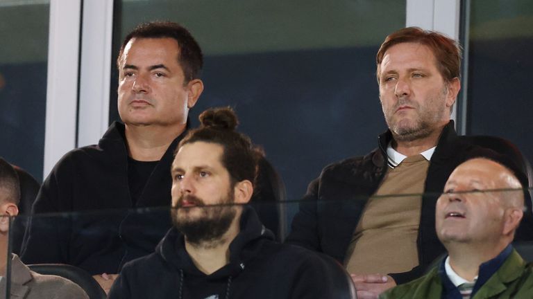 Pedro Martins (right) was in attendance at Hull's 2-1 win over Wigan on Wednesday night