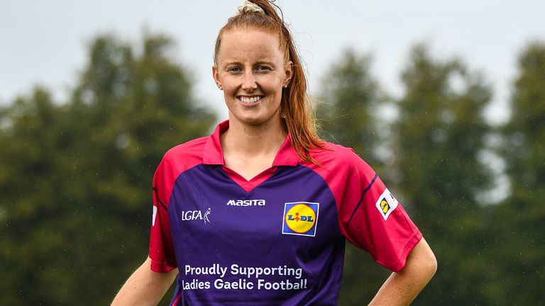 3 October 2022; Tipperary ladies footballer and Lidl ambassador, Aishling Moloney with students from Comeragh College, Carrick-On-Suir at the launch of Lidl...s #SeriousSupport Schools Programme. Photo by Harry Murphy/Sportsfile *** NO REPRODUCTION FEE ***