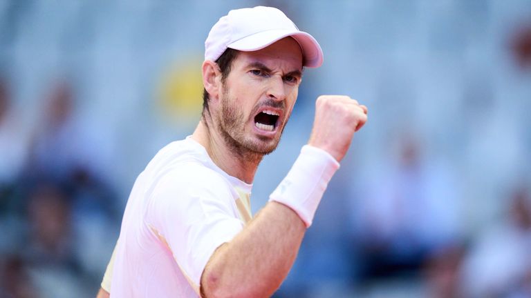 Andy Murray of Great Britain celebrates after winning the first set in his second round singles match against Pedro Cachin of Argentina during day four of tthe Gijon Open ATP 250 at Palacio de Deportes La Guia on October 13, 2022 in Gijon, Spain. (Photo by Juan Manuel Serrano Arce/Getty Images)
