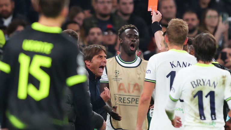 Antonio Conte is sent off after Spurs&#39; winner is disallowed