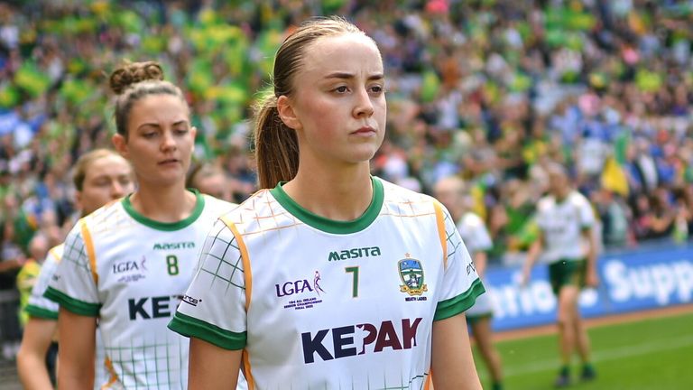 31 July 2022; Aoibhín Cleary of Meath before the TG4 All-Ireland Ladies Football Senior Championship Final match between Kerry and Meath at Croke Park in Dublin. Photo by Ramsey Cardy/Sportsfile 
