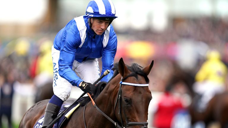 Jim Crowley and Baaeed head to the start in the Qipco Champion Stakes