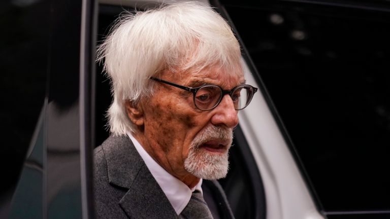 Former Formula One boss Bernie Ecclestone arrives at Southwark Crown Court, in London, Tuesday, Oct. 4, 2022. Bernie Ecclestone has been charged with fraud by false representation over an alleged failure to declare ..400 million of overseas assets to the Government. (AP Photo/Alberto Pezzali)