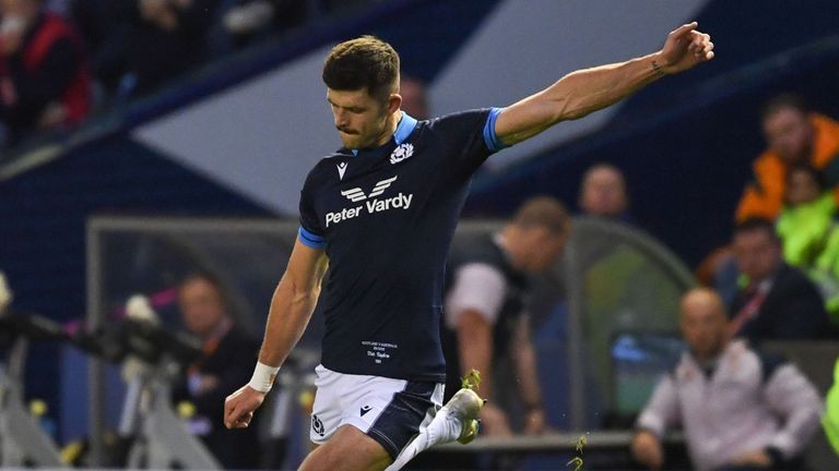 EDINBURGH, SCOTLAND - OCTOBER 29: Scotland's Blair Kinghorn fails to convert the kick during an Autumn Nations Series match between Scotland and Australia at BT Murrayfield, on October 29, 2022, in Edinburgh, Scotland.  (Photo by Ross MacDonald / SNS Group)